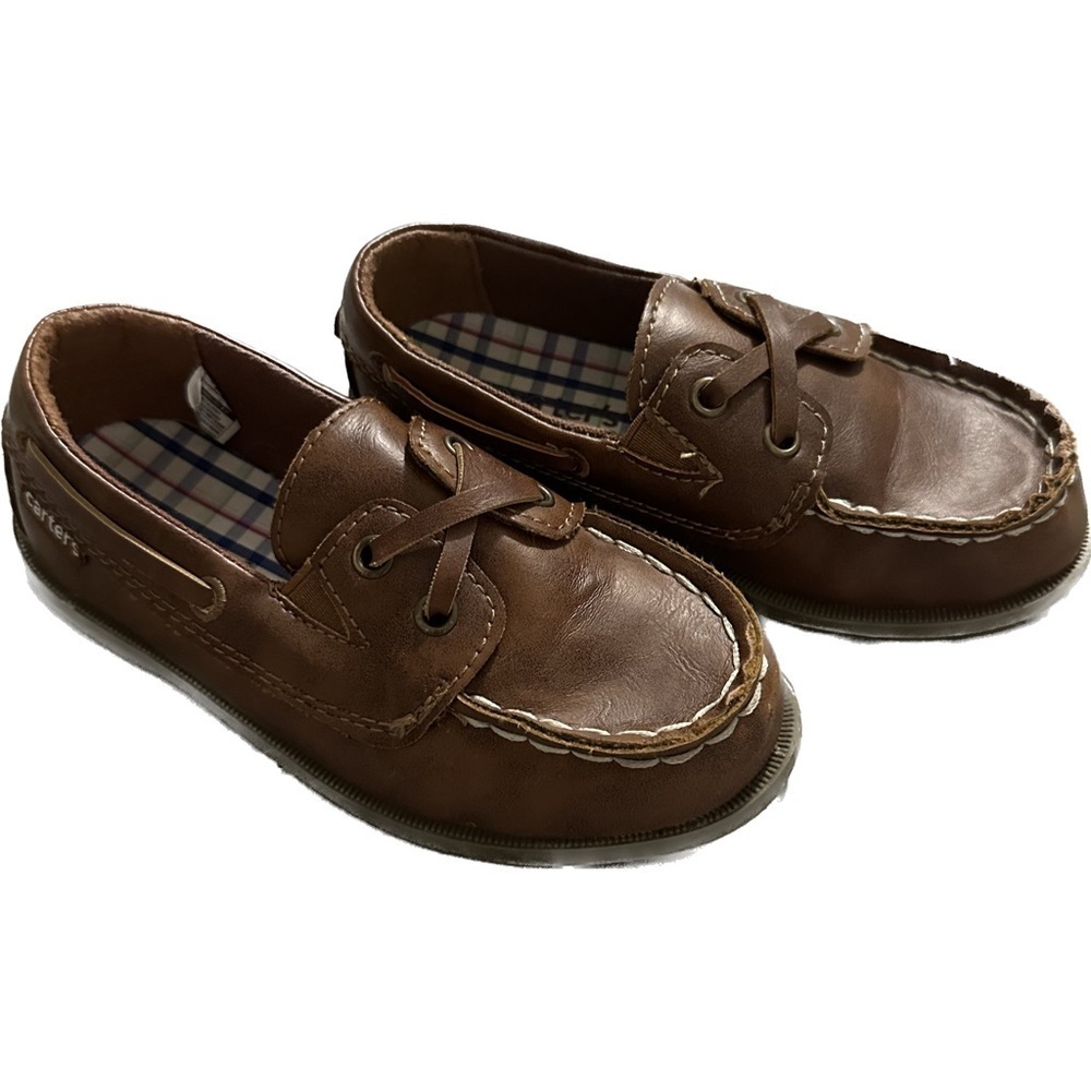 Carters Brown Slip On Boat Shoes Toddler Boys Size 11 Loafers Dress Shoes